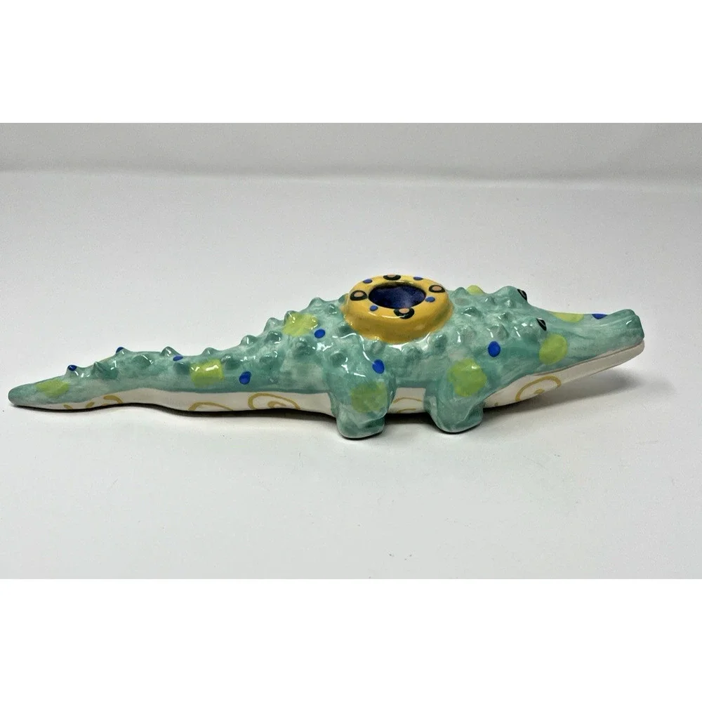 Art Pottery Crocodile Candle Incense Holder Whimsical Alligator Dana Simson